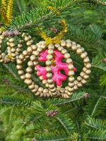 Bastelset für drei Christbaumkugeln aus Pfeifenreiniger und Perlen - gold