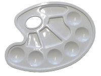 Farbmischpalette oval mit 10 Mischfelder aus Kunststoff