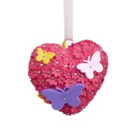 Bastelset "Alles drin" Drei Styropor-Herzen (2x klein, 1x groß) mit Pailletten und Moosgummiblüten