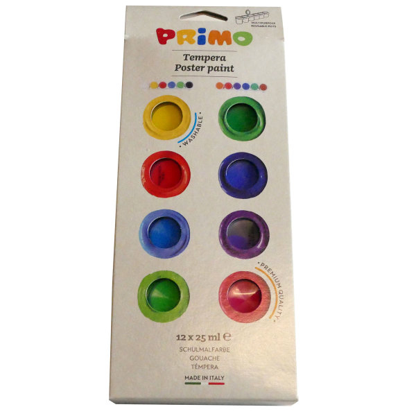 Primo Premium Qualitätsschulmalfarbe 12 Farben sortiert je 25ml