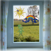 Bastelset Fensterbilder - Regenbogen mit Sonne und Kobold