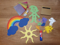 Bastelset Fensterbilder - Regenbogen mit Sonne und Kobold