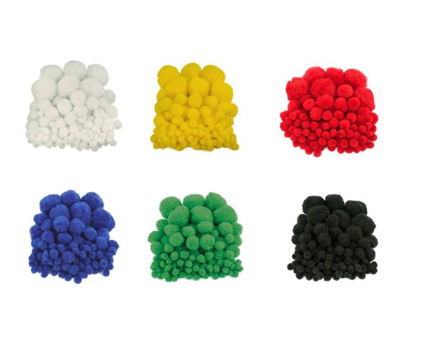 Pompons 10-45mm 100 Stück versch. Farben