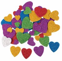 Moosgummi Herzen Glitzer, Glitter selbstklebend 60...