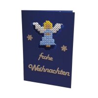 DiY Weihnachtskarten - Sechs Bügelperlenkarten blau/silber incl. Steckplatte und Briefkuverts (q)