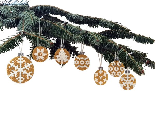 Bügelperlen Set midi - 7 goldene Christbaumkugeln 1000 Perlen + Steckplatte