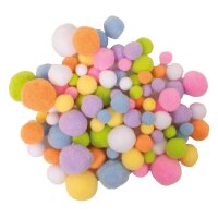 Pastell Pompoms – 100 flauschige Pompons in sanften Pastellfarben (Ø 15–35 mm)