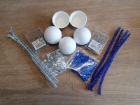 Bastelset "Alles drin" - Drei Styropor-Kugeln mit Pailletten blau/silber - Christbaumkugeln