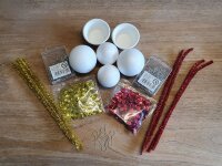 Bastelset "Alles drin" - Vier Styropor-Kugeln (kl/gr) mit Pailletten rot/gold - Christbaumkugeln